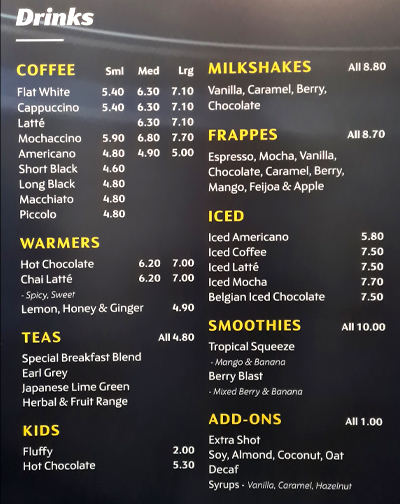 Columbus Drinks Menu