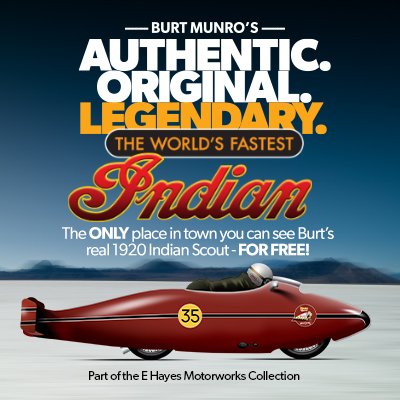 See Burt Munro´s Authentic, Original and Legendary 1920 Indian Scout, on display in our store - absolutely FREE to see during normal shop hours 
