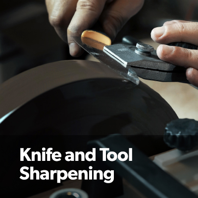We sharpen scissors, knives, axes and garden tools.